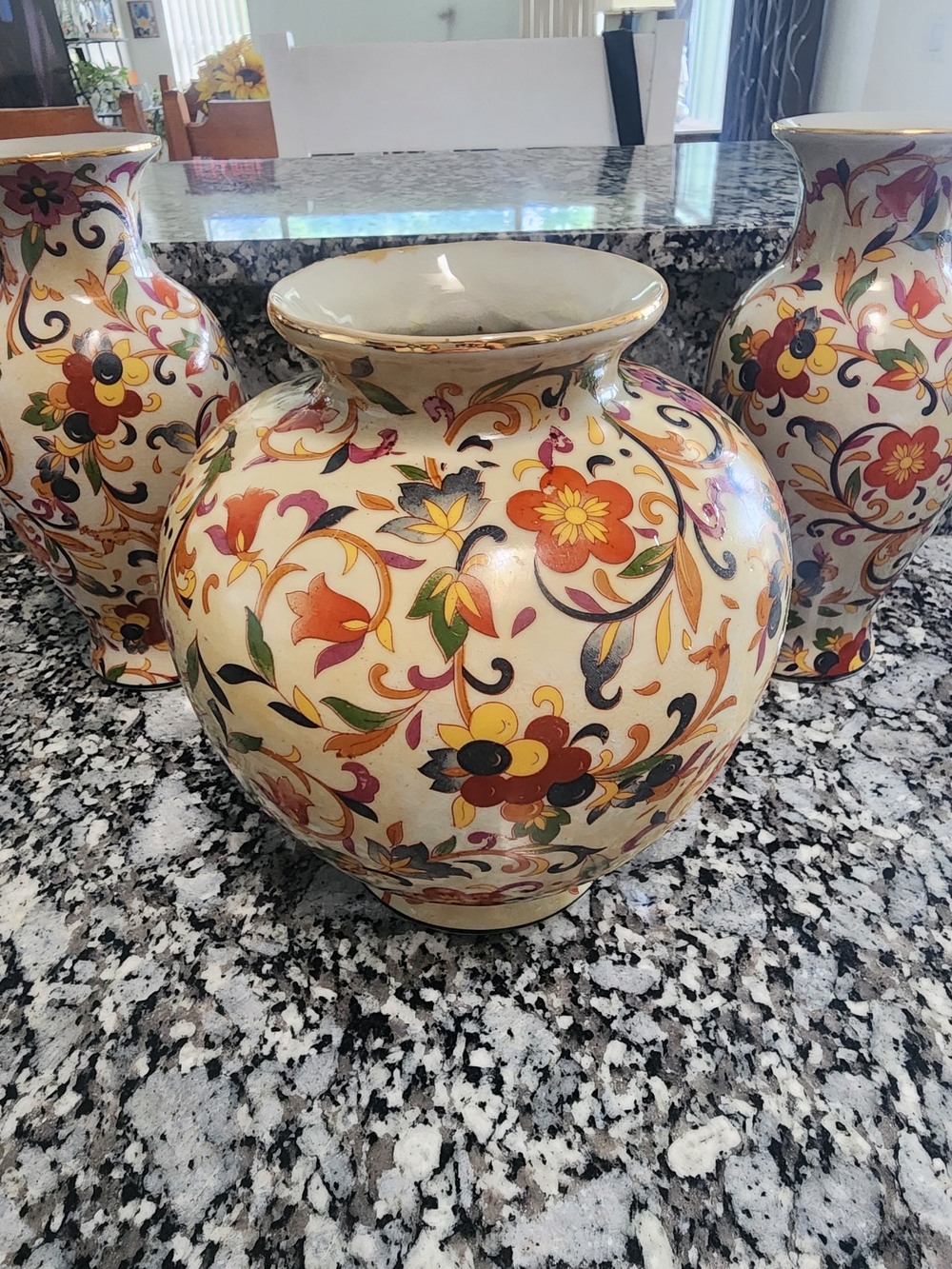 Decorative Floral Ceramic Vase in Cream with Multicolor Accents